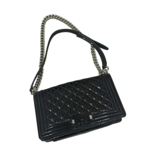 Chanel black patent medium boy bag