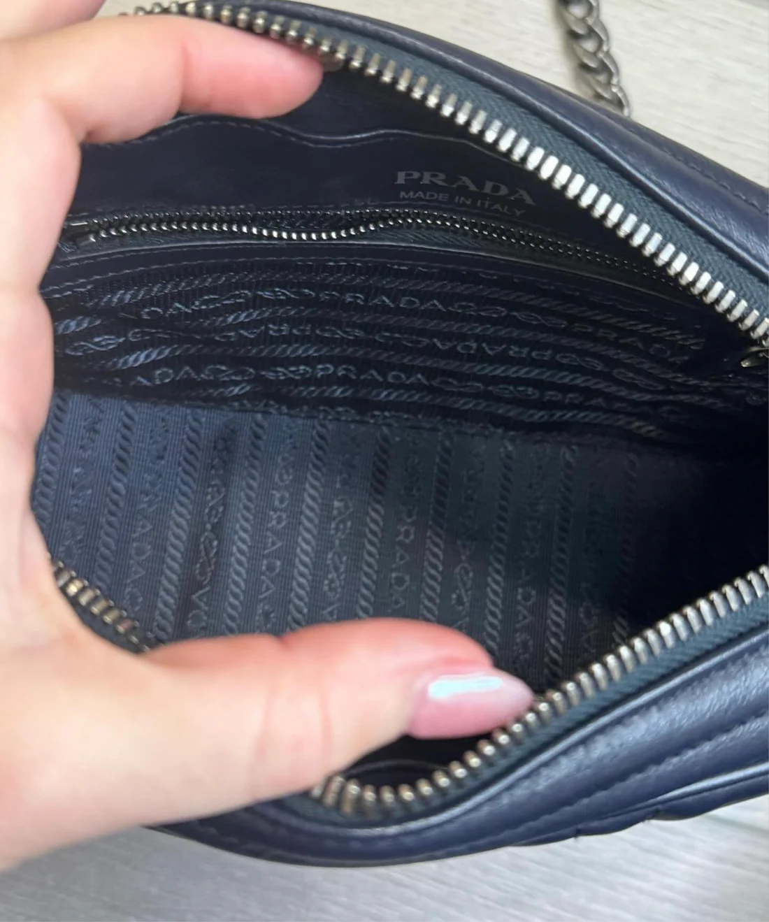 PRADA Soft Calfskin Diagramme Crossbody Bag navy blue - Image 3