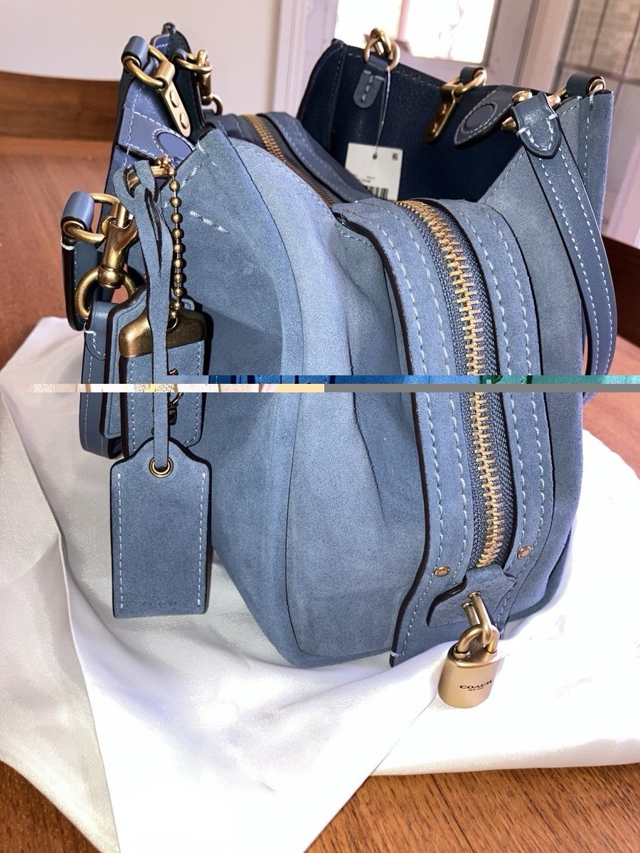 COACH Rogue Bag 31 Light Denim Blue Suede 2WAY Crossbody CCX24 NEW