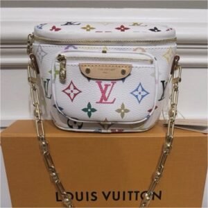 Louis Vuitton x Takashi Murakami Mini Bumbag in White Multicolor Monogram Canvas