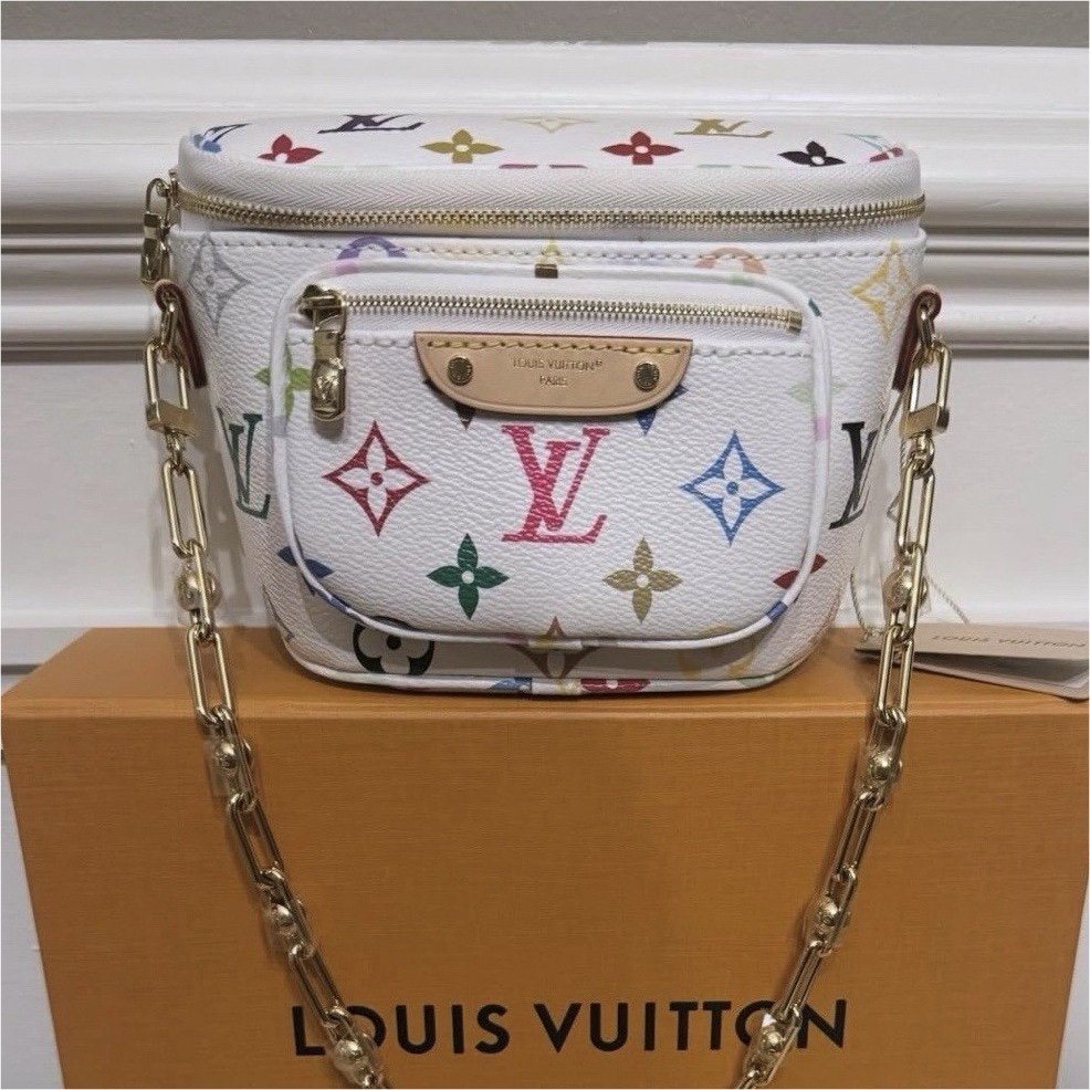Louis Vuitton x Takashi Murakami Mini Bumbag in White Multicolor Monogram Canvas