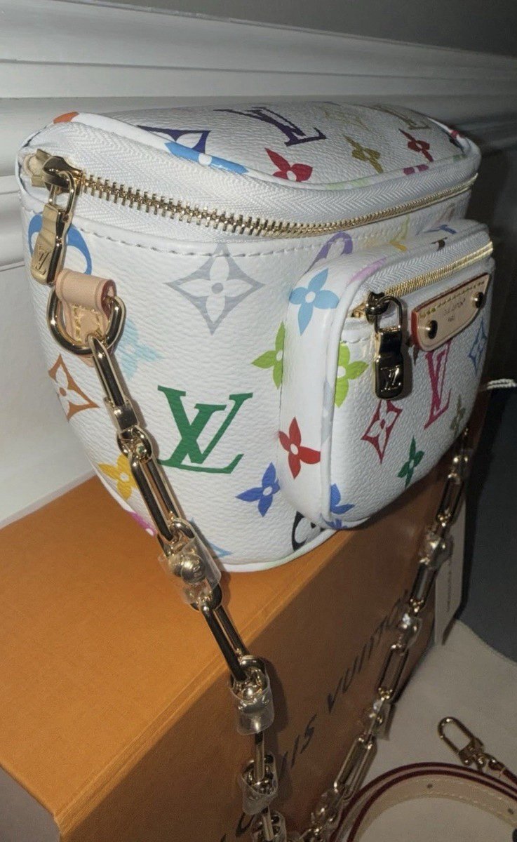 Louis Vuitton x Takashi Murakami Mini Bumbag in White Multicolor Monogram Canvas - Image 9