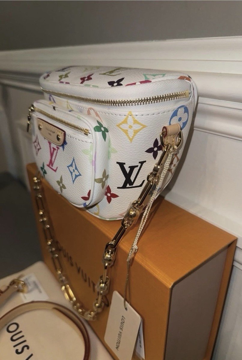 Louis Vuitton x Takashi Murakami Mini Bumbag in White Multicolor Monogram Canvas - Image 8