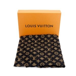 Alternative view of Luis Vuitton Black Silk/Wool Studded More Monogram Shawl Scarf w/ Box
