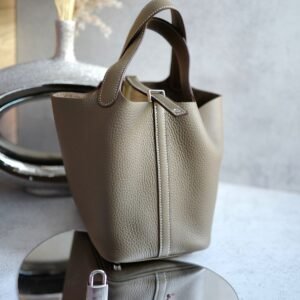 HERMES PICOTIN 18 ETOUPE WITH PALLADIUM HARDWARE W STAMP FRESH STORE
