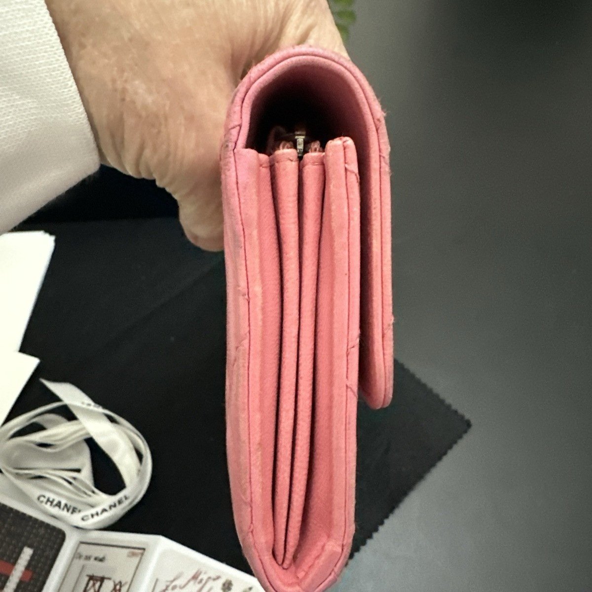 CHANEL Long Zippy Wallet-Pink Lambskin Leather. With Box, Dust Cover And Cards - Image 9