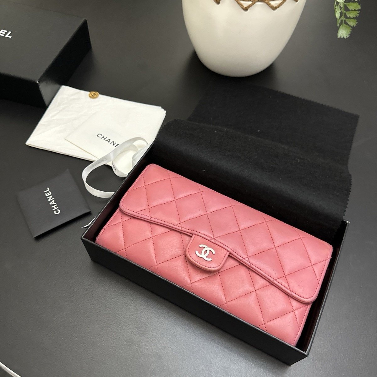 CHANEL Long Zippy Wallet-Pink Lambskin Leather. With Box, Dust Cover And Cards - Image 13