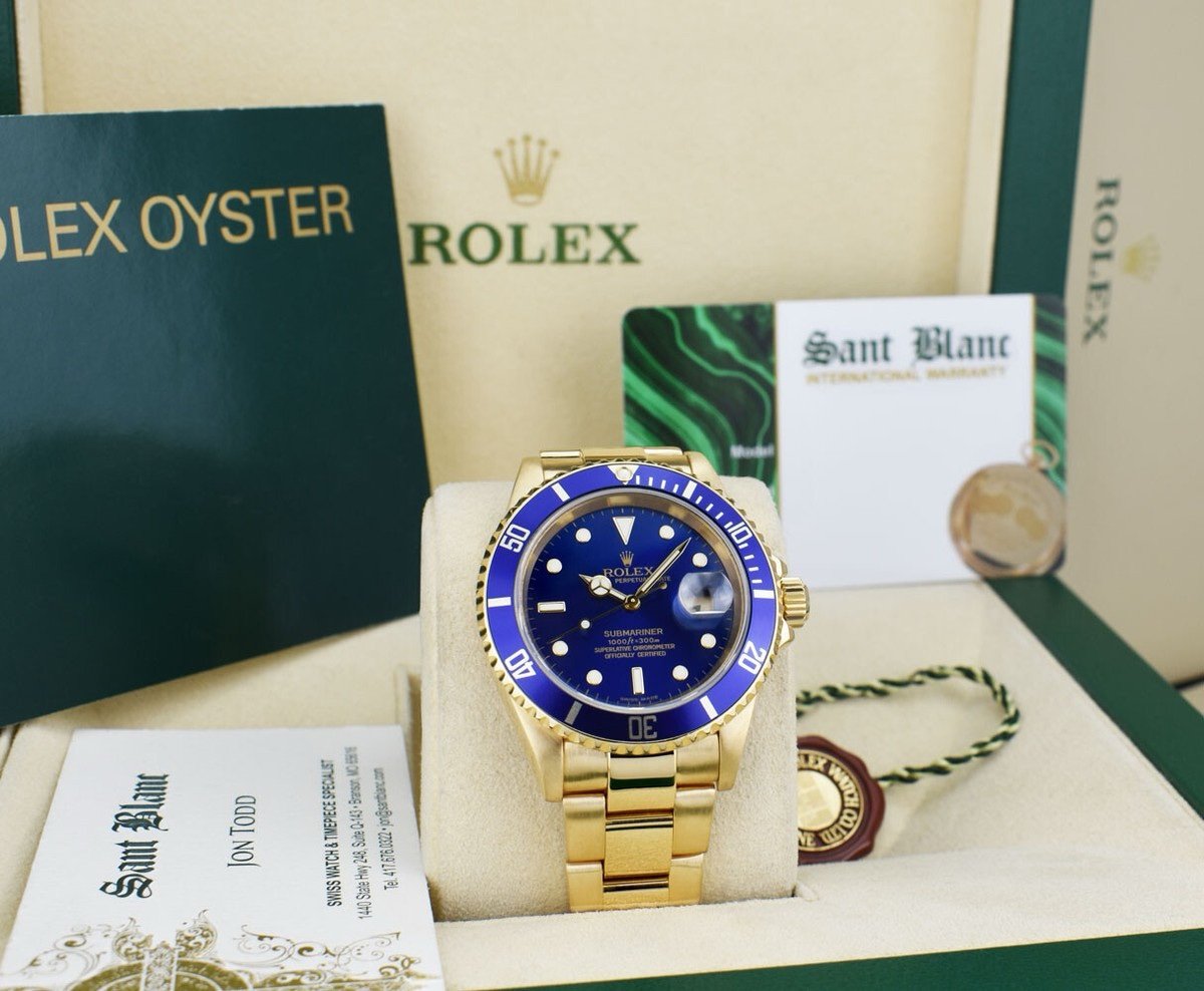 ROLEX - 40mm 18kt Gold Submariner Blue Dial 16618 - SANT BLANC