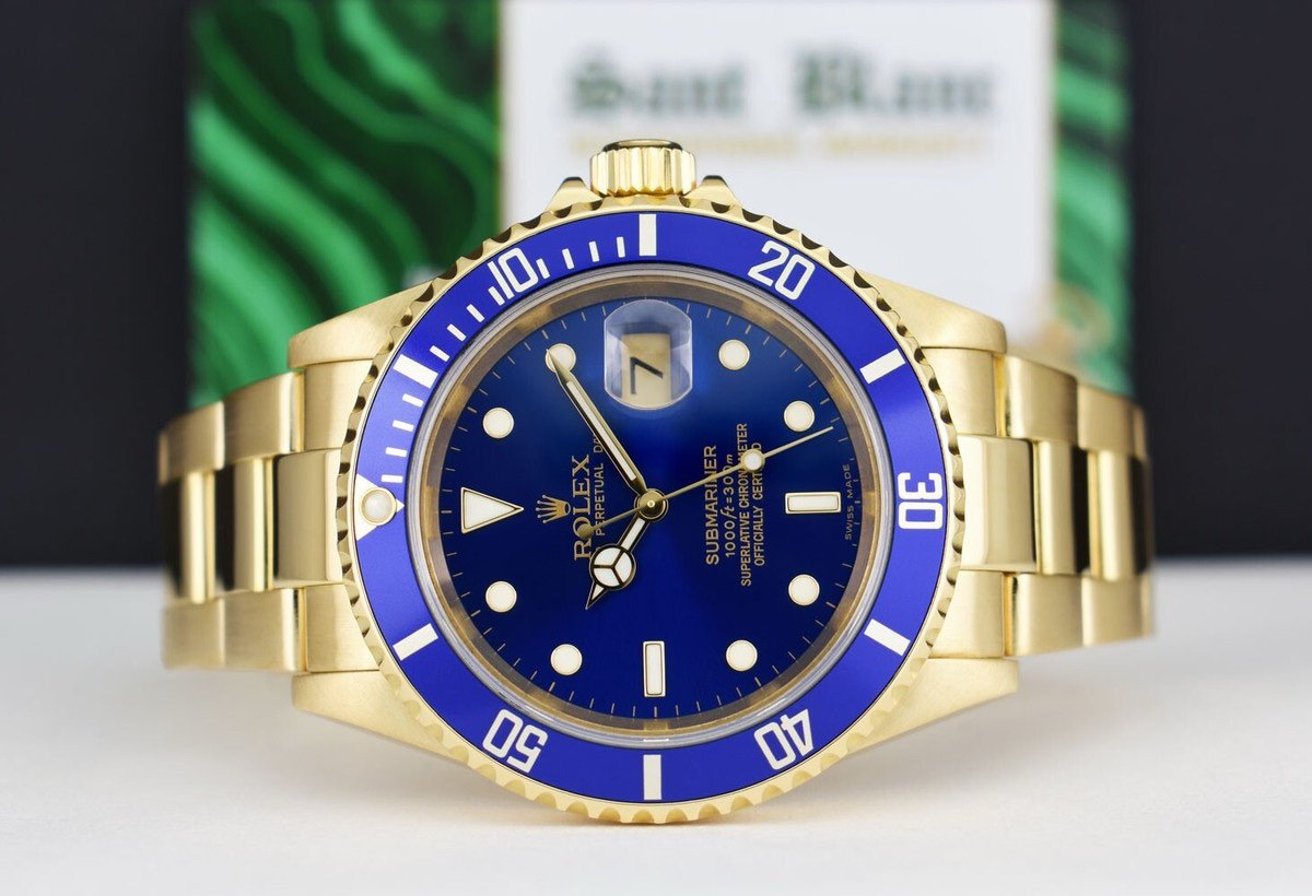 ROLEX - 40mm 18kt Gold Submariner Blue Dial 16618 - SANT BLANC - Image 7