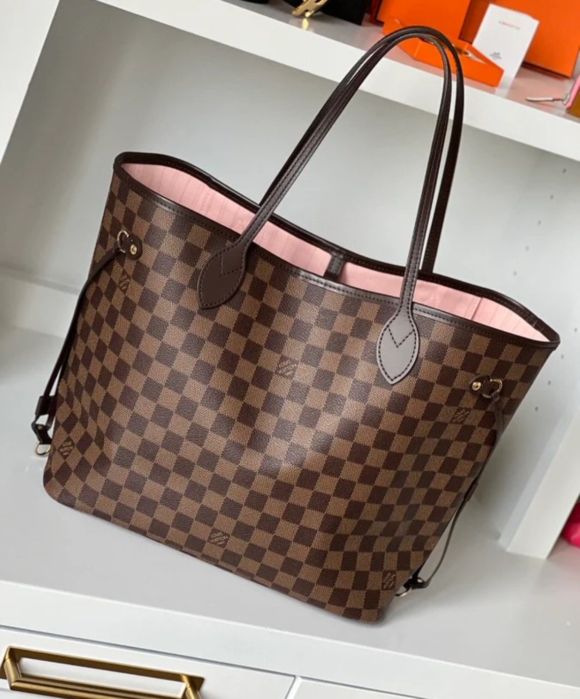 Louis Vuitton Neverfull MM Damier Ebene Rose Ballerine