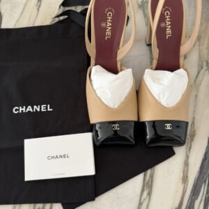 CHANEL 2026 Matthieu Blazy Slingback Square toe Heels Tan/Black NWT