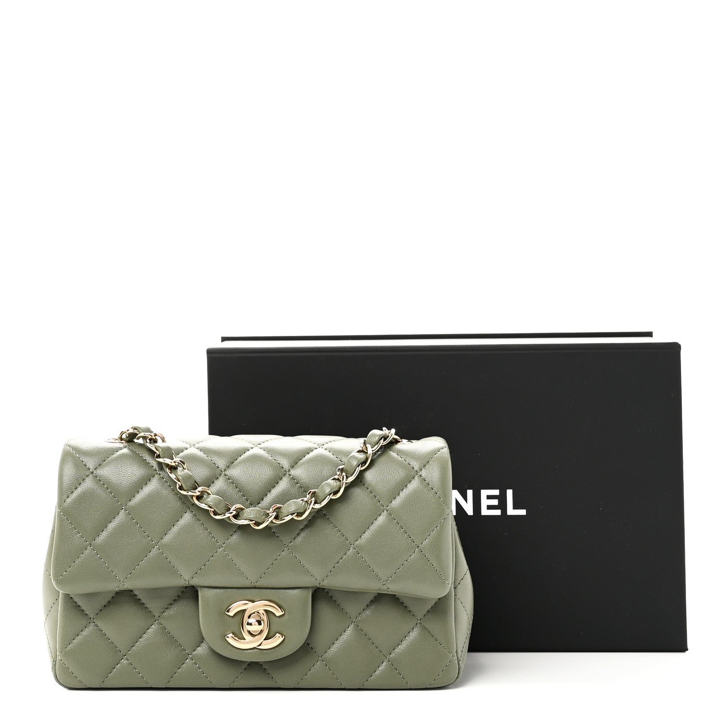 Chanel Lambskin Quilted Mini Rectangular Flap Green
