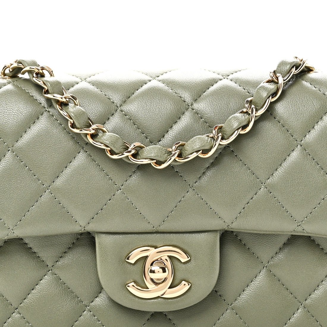 Chanel Lambskin Quilted Mini Rectangular Flap Green - Image 6