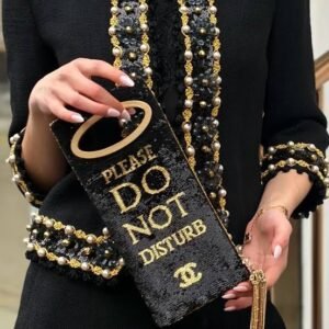 Chanel Black and Gold Sequin DO NOT DISTURB Evening Bag Clutch