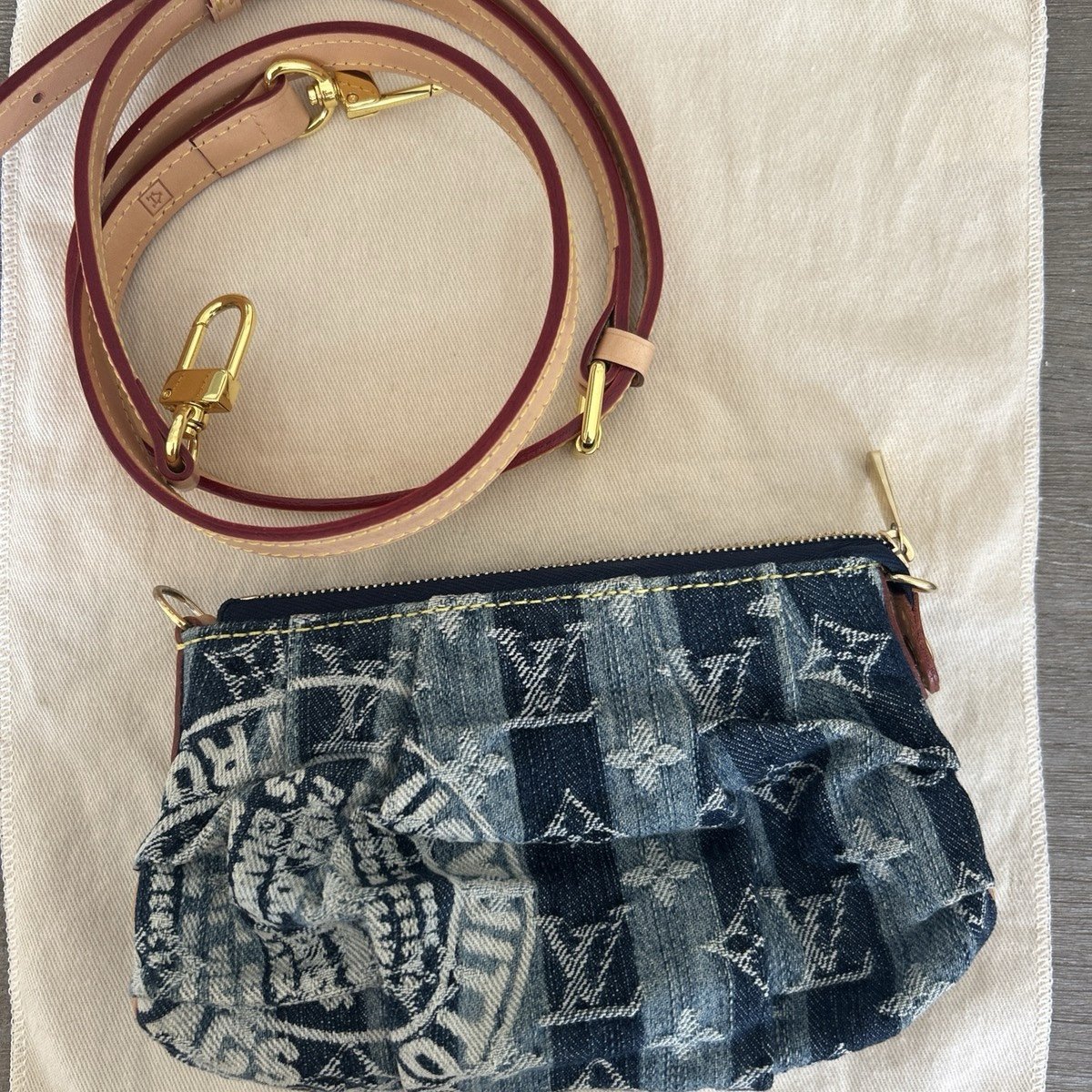 Louis Vuitton Denim Monogram Raye Trouser Pouch Blue With Dust bag