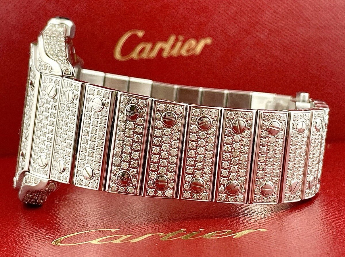 Cartier Santos Men's 40mm Large Model Steel Watch Roman Iced Out 10ct Diamonds - Image 6