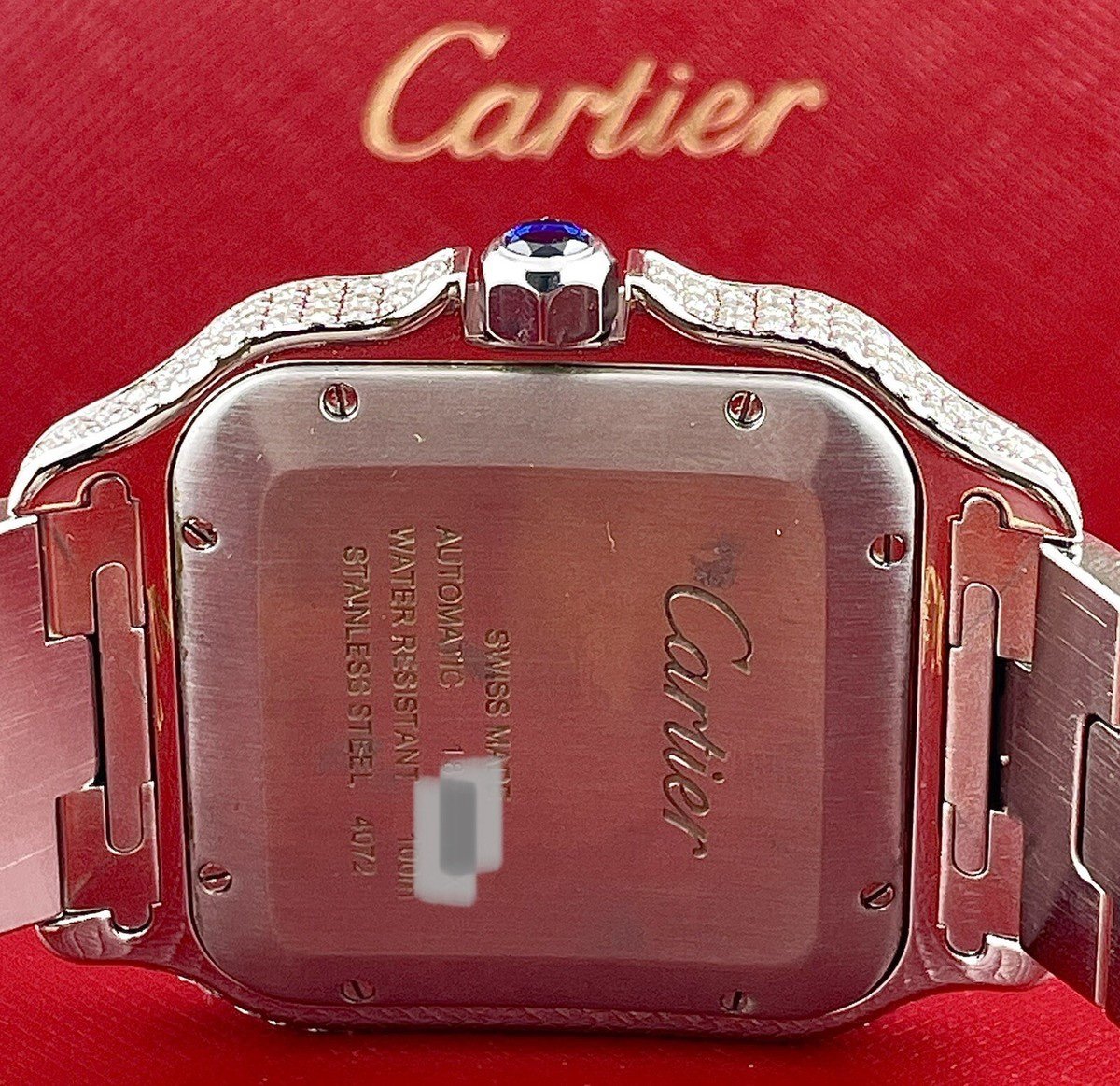 Cartier Santos Men's 40mm Large Model Steel Watch Roman Iced Out 10ct Diamonds - Image 4