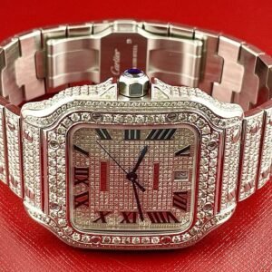 Alternative view of Cartier Santos Men's 40mm Large Model Steel Watch Roman Iced Out 10ct Diamonds