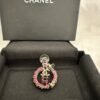 Chanel Hoop Black Leather Earrings with Pink Accents