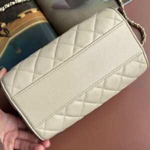 Chanel Caviar Quilted Barrel Clutch With Chain Beige - Image 7