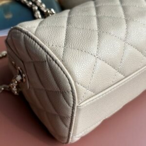 Chanel Caviar Quilted Barrel Clutch With Chain Beige - Image 3