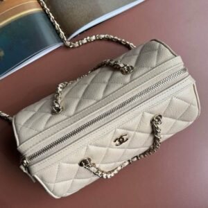 Chanel Caviar Quilted Barrel Clutch With Chain Beige - Image 2