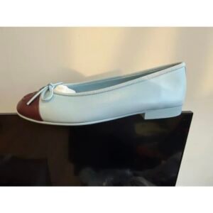 CHANEL 26S MATTHIEU BLAZY'S BALLET FLATS BURGUNDY BLUE LAMBSKIN SIZE 40.5 - Image 5