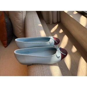 CHANEL 26S MATTHIEU BLAZY'S BALLET FLATS BURGUNDY BLUE LAMBSKIN SIZE 40.5 - Image 2