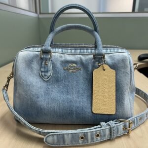 Coach CDY74 Loved Denim Rowan Crossbody Medium Satchel with yellow hangtag charm - Image 11