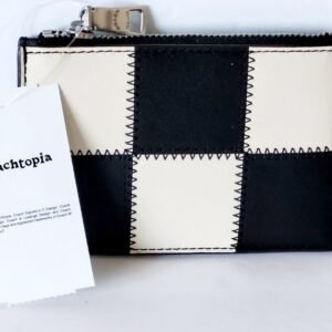 COACH Zip Card Case With Key Ring In Upcrafted Leather Black/Chalk CCM26❤️NEW🎀