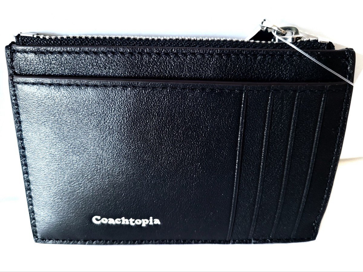 COACH Zip Card Case With Key Ring In Upcrafted Leather Black/Chalk CCM26❤️NEW🎀 - Image 2