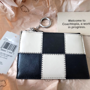 COACH Zip Card Case With Key Ring In Upcrafted Leather Black/Chalk CCM26❤️NEW🎀 - Image 4