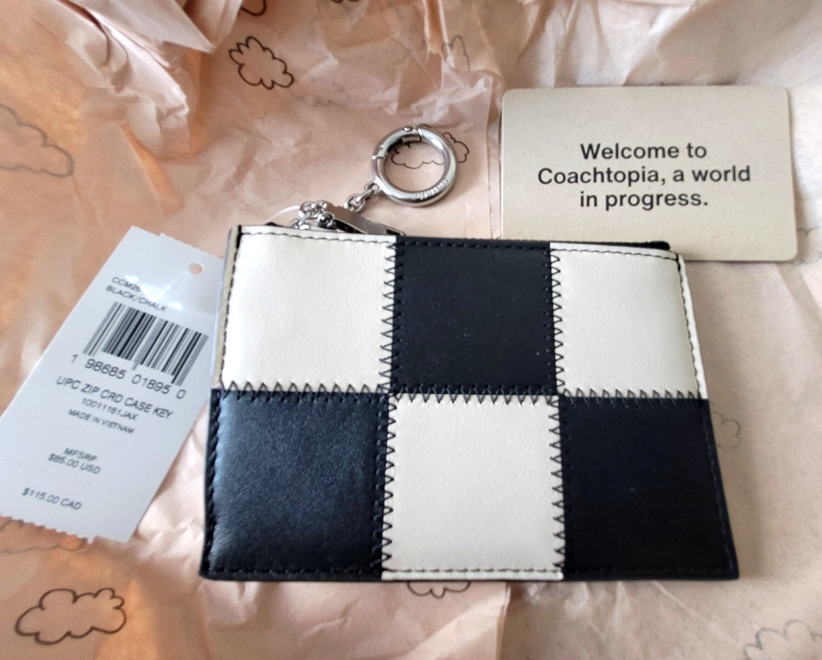 COACH Zip Card Case With Key Ring In Upcrafted Leather Black/Chalk CCM26❤️NEW🎀 - Image 4