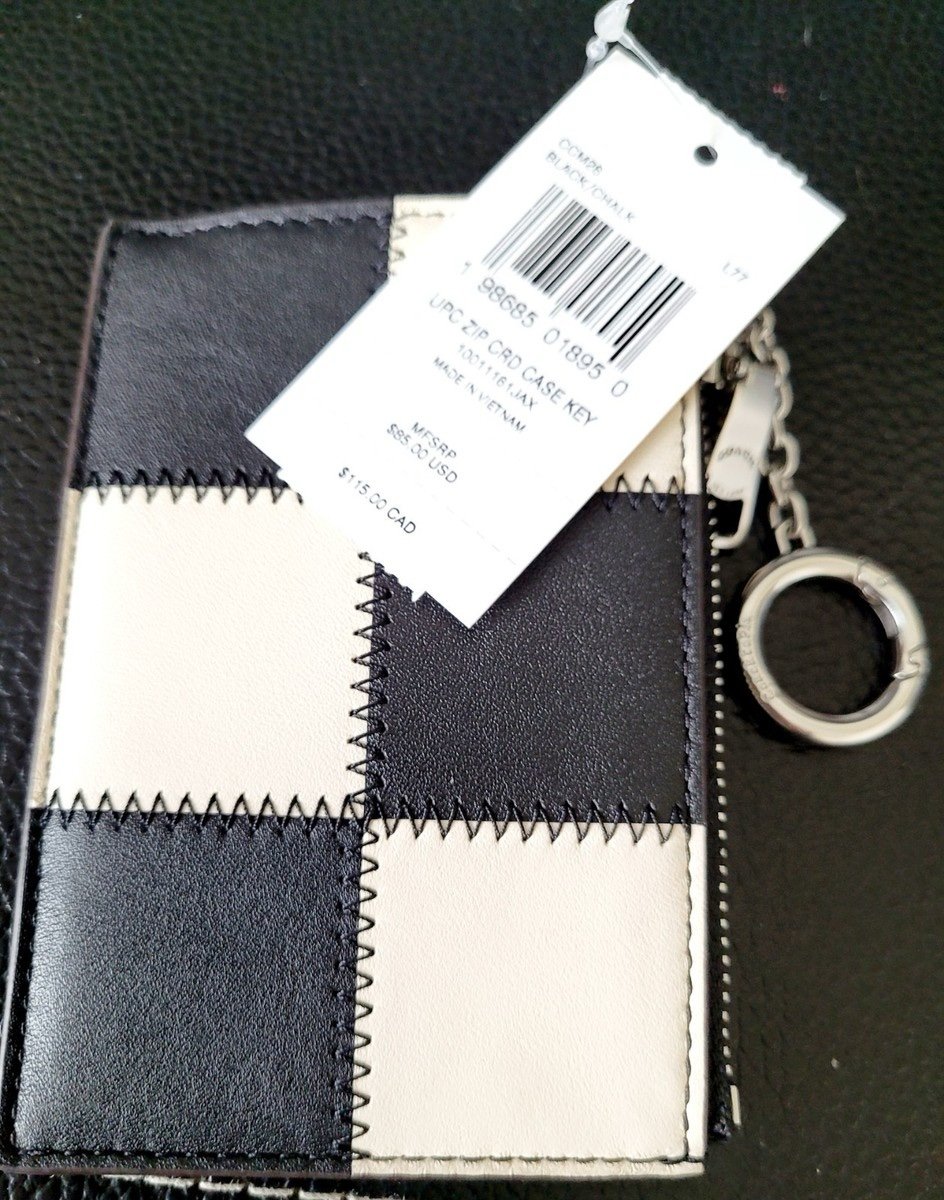 COACH Zip Card Case With Key Ring In Upcrafted Leather Black/Chalk CCM26❤️NEW🎀 - Image 3