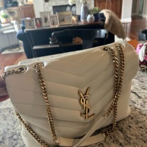 Saint Laurent YSL Loulou Medium Cream Leather Gold Chain Shoulder Bag Authentic - Image 4