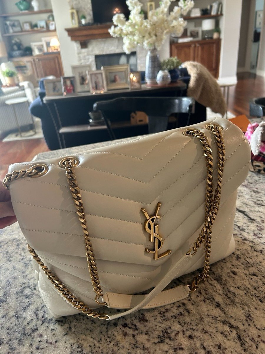 Saint Laurent YSL Loulou Medium Cream Leather Gold Chain Shoulder Bag Authentic - Image 4