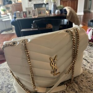 Saint Laurent YSL Loulou Medium Cream Leather Gold Chain Shoulder Bag Authentic - Image 3