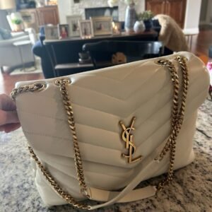 Alternative view of Saint Laurent YSL Loulou Medium Cream Leather Gold Chain Shoulder Bag Authentic