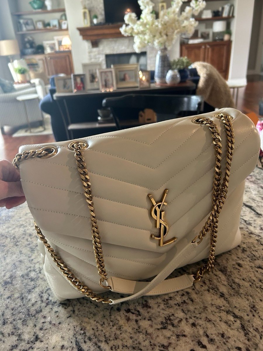 Saint Laurent YSL Loulou Medium Cream Leather Gold Chain Shoulder Bag Authentic - Image 2