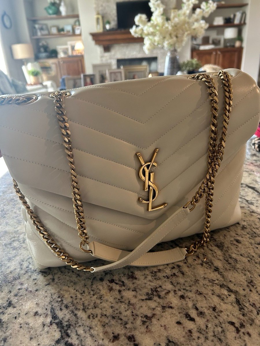 Saint Laurent YSL Loulou Medium Cream Leather Gold Chain Shoulder Bag Authentic