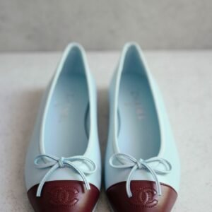 CHANEL 26S MATTHIEU BLAZY'S BALLET FLATS BURGUNDY BLUE LAMBSKIN SIZE 38.5 - Image 13