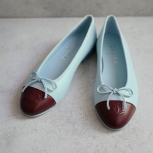 CHANEL 26S MATTHIEU BLAZY'S BALLET FLATS BURGUNDY BLUE LAMBSKIN SIZE 38.5 - Image 9