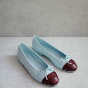 CHANEL 26S MATTHIEU BLAZY'S BALLET FLATS BURGUNDY BLUE LAMBSKIN SIZE 38.5