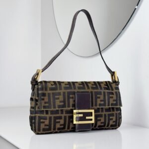 Fendi Vintage Gold Zucca Baguette Shoulder Bag