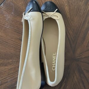 Alternative view of size 36EU NIB CHANEL Beige Lambskin Cap Toe Ballerina Flats w/ receipt