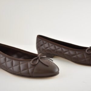Chanel 26B Chocolate Dark Brown
Lambskin Quilted CC Ballet
Ballerina Flat 39 - Image 9